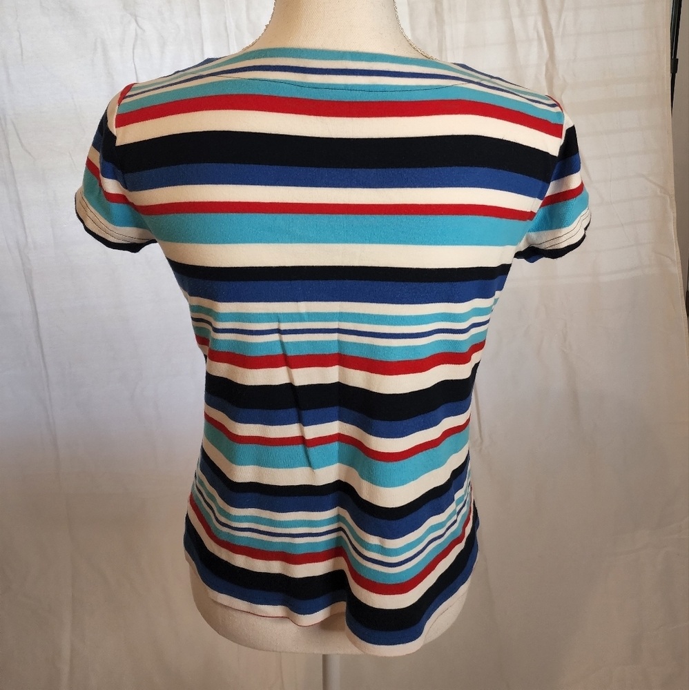 CHAPS Women's Stripped Lace Up Tee - Picture 5 of 11